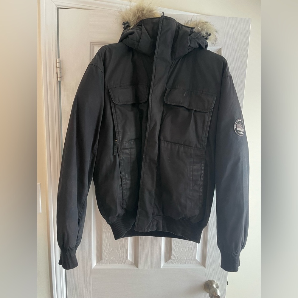 100% Coyote Fur Hood Tundra Black Puffer Jacket with